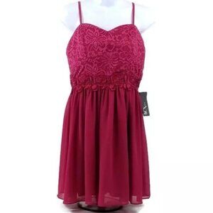 BCX Wine Glitter Lace Adjustable Strap Fit & Flare Mini Dress Juniors 13 NWT